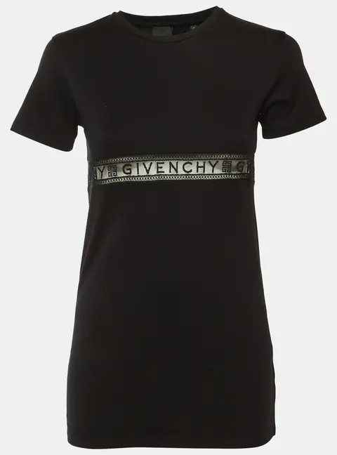 Givenchy Kids Black Mesh Embroidered Logo Detail Cotton Shirt Dress 10Yrs
