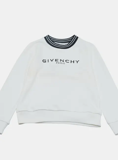 Givenchy Kids White Logo Cotton Blend Striped Collar Sweater 6 Yrs
