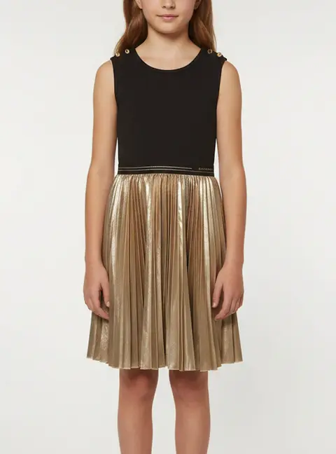 Givenchy Kids Black/Gold Lame Plisse Sleeveless Dress 10 Yrs