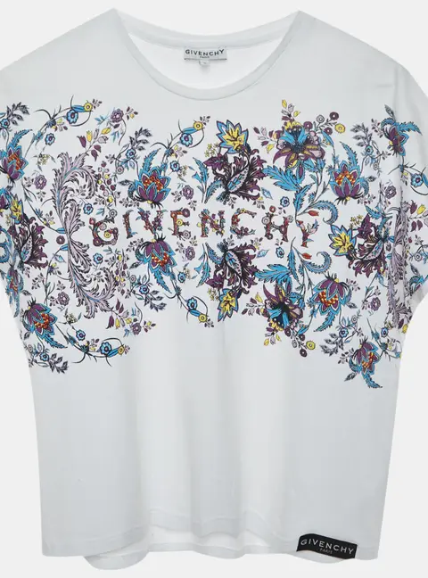 Givenchy Kids White Floral Print Logo Jersey T-Shirt 12 Yrs
