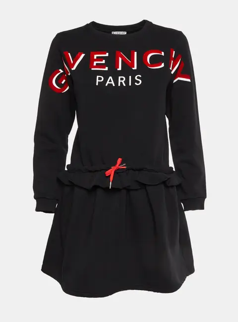 Givenchy Kids Black Logo Print Cotton Knit Sweater Dress 12+ Yrs