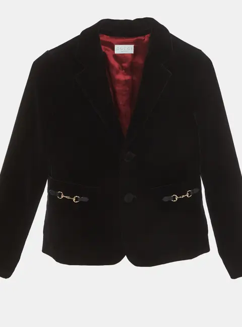 Gucci Kids Black Velvet Horsebit Single Breasted Blazer 8 Yrs