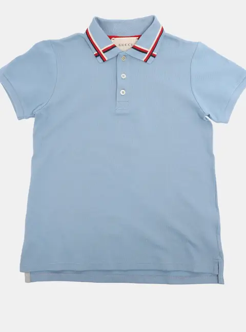 Gucci Powder Blue Web Collar Jersey Polo T-Shirt 8 Yrs