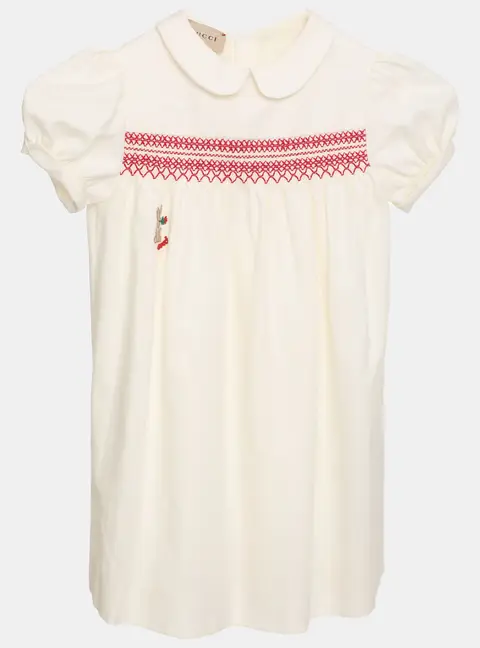 Gucci Cream Cotton Embroidered Detail Dress 3Y