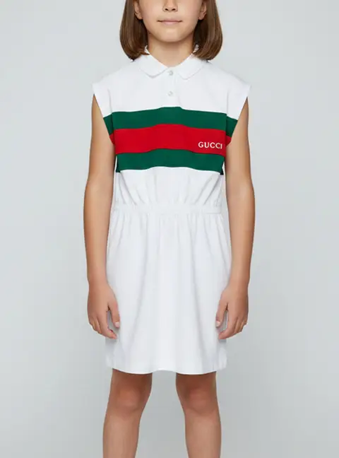 Gucci Kids White Cotton Logo Web Detail Dress Size 5 Yrs