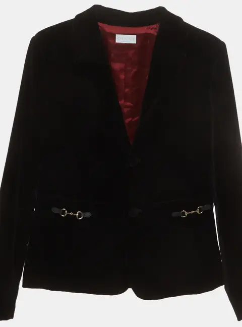 Gucci Kids Black Horsebit Detail Velvet Tailored Jacket 12Yrs