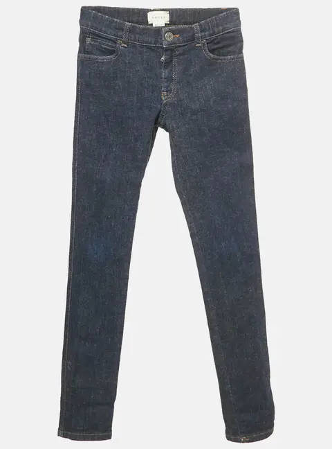 Gucci Navy Blue Web Trim Folded Hem Denim Jeans 10 Yrs 23"