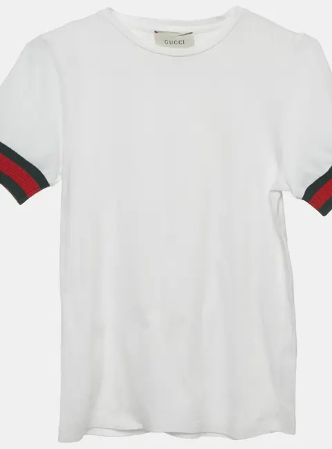 Gucci Kids White Web Trim Sleeve Jersey T-Shirt 10 Yrs