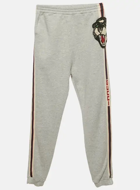 Gucci Kids Grey Big Cotton Jersey Cat Applique Sweatpants 10 Yrs