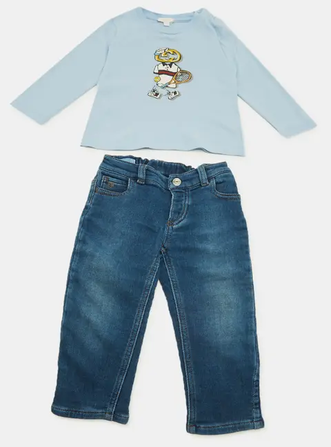 Gucci Kids Blue Printed Jersey and Denim T-Shirt Set 9/12M and 12/18M