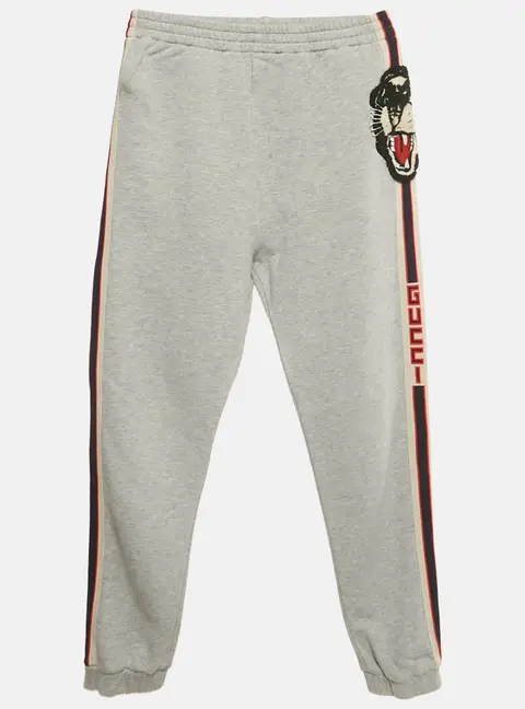 Gucci Kids Grey Cotton Tiger Applique Joggers 10Yrs
