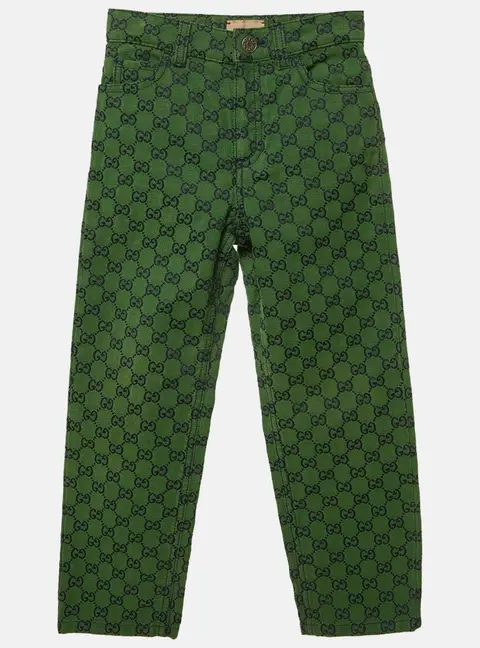 Gucci Kids Green GG Monogram Jacquard Canvas Jeans 5Yrs/Waist 23"