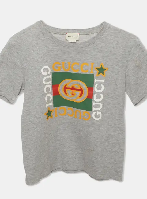 Gucci Kids Grey Logo Print Jersey Crewneck T-Shirt 8 Yrs