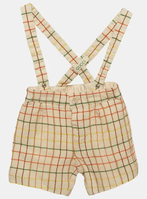 Gucci Kids Beige Checked Wool Suspender Shorts 9-12 M