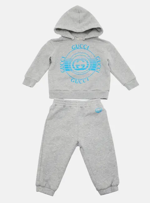 Gucci Kids Grey Logo Print Cotton Hoodie & Jogger Set Size 9/12M