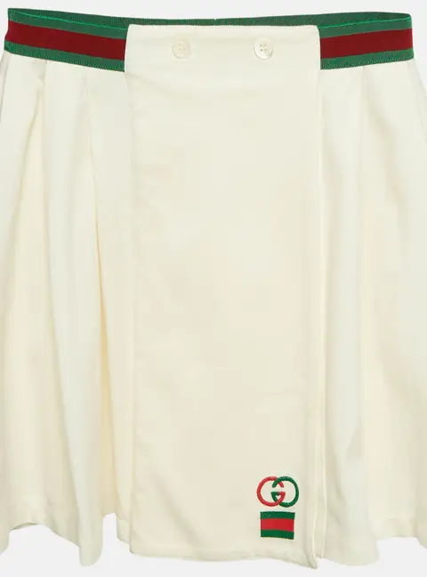 Gucci Kids Off White Web Waistband Jersey Pleated Mini Skirt 12 Yrs