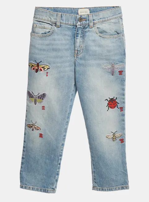 Gucci Blue Butterfly Embroidered Denim Jeans 8Yrs/Waist 23"