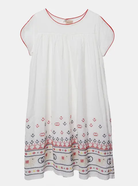 Gucci Girls White Embroidered Cotton Dress 14Yrs