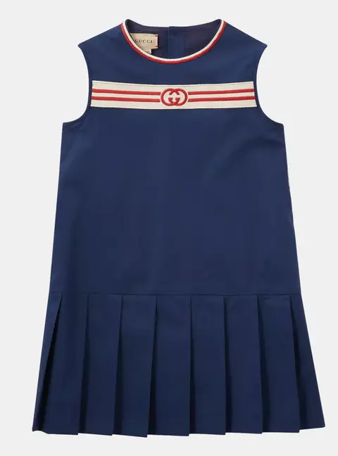 Gucci Kids Blue GG Embroidered Cotton Sleeveless Dress 6Yrs