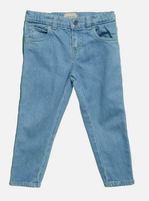 Gucci Kids Blue Web Trim Denim Jeans 36M