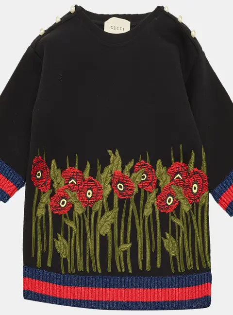 Gucci Kids Black Floral Embroidered Cotton Sweatshirt 6Yrs