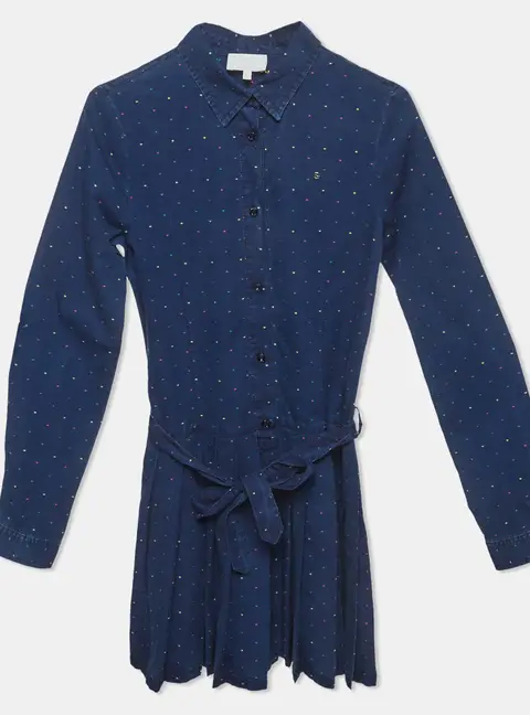 Gucci Kids Blue Fil Coup&eacute; Chambray Pleated Shirt Dress 12 Yrs