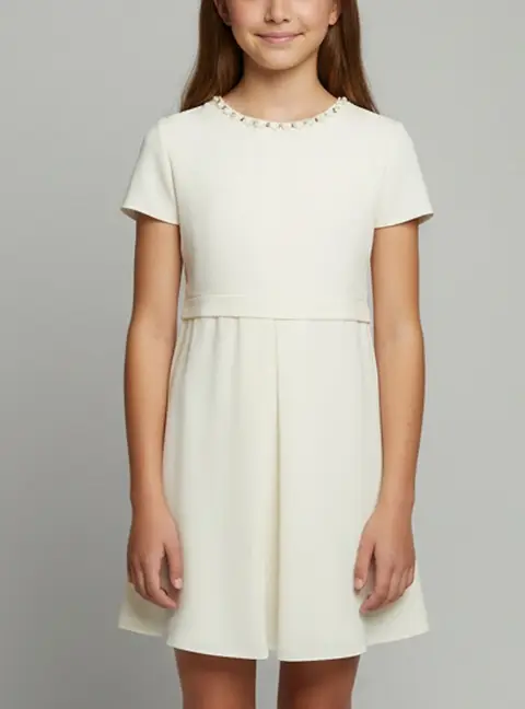 Gucci Kids Cream Bead Embellished Crepe Dress 12 Yrs