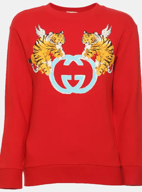 Gucci Red Jersey Winged Tiger Interlocking G Sweater 10 Yrs