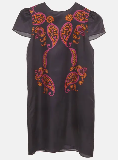 Gucci Kids Navy Blue Paisley Print Silk A-Line Dress 10Yrs