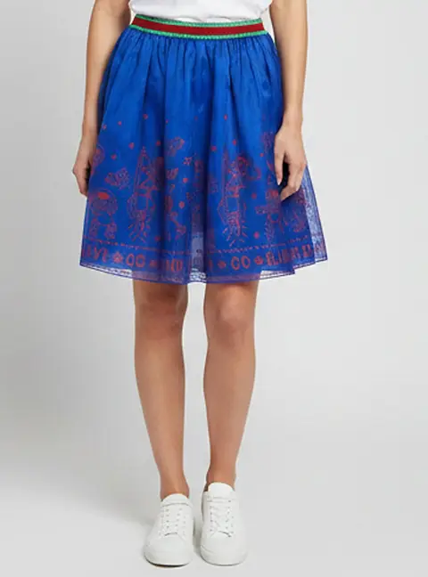Gucci children's Blue Blind For Love Space Print Silk Flared Skirt 12 Yrs