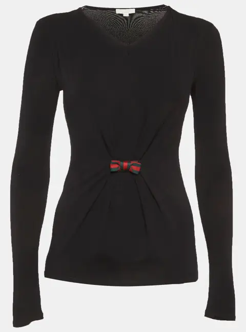 Gucci Black Knit Web Bow Trim Top 12 Years