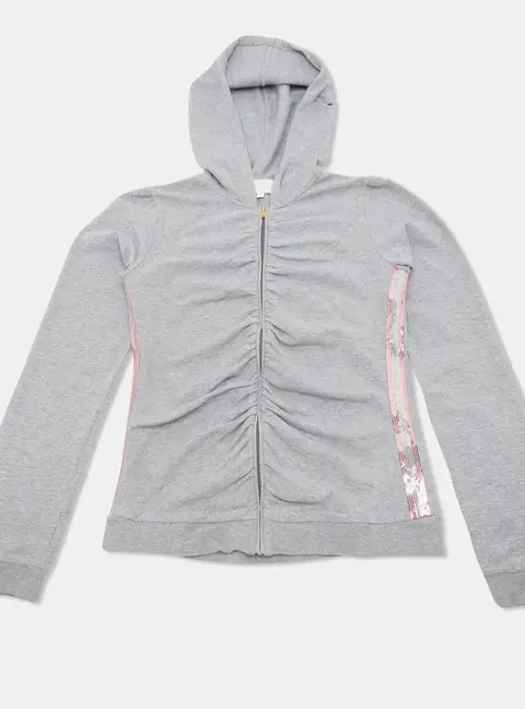 Gucci Kids Grey Cotton Knit Ruched Zip Up Hoodie 12Yrs