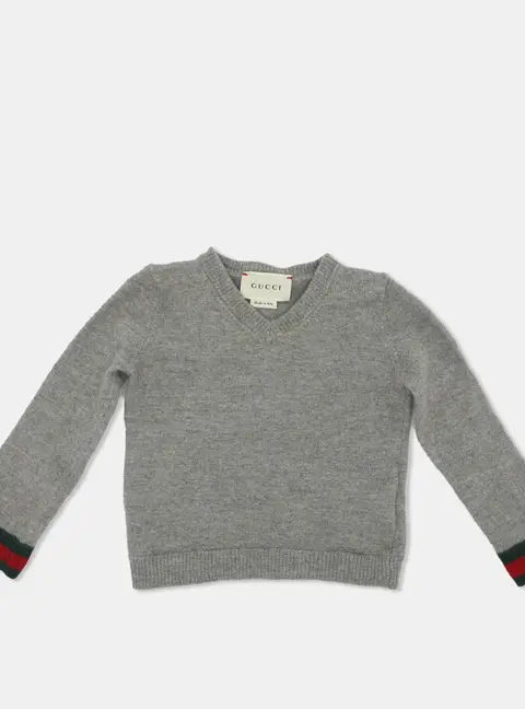 Gucci Grey Wool Web V Neck Sweatshirt 24 months