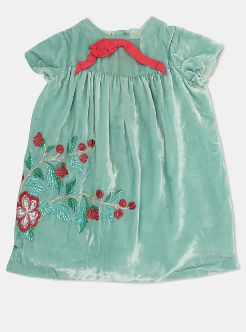 Gucci Green Velvet Floral Embroidered Dress 18-24 months