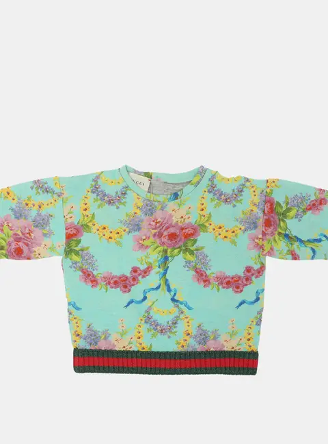 Gucci Green Multicolor Floral Printed Cotton 3/4 Sleeve Sweatshirt 18-24 months