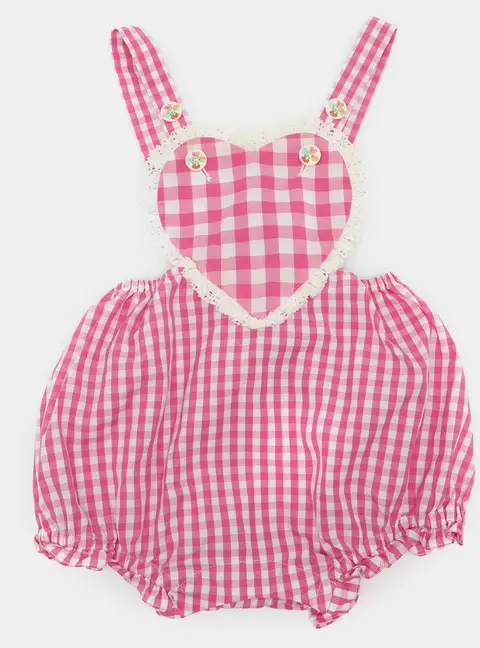 Gucci Pink Gingham Cotton Pinafore Bib Romper 6-9 months