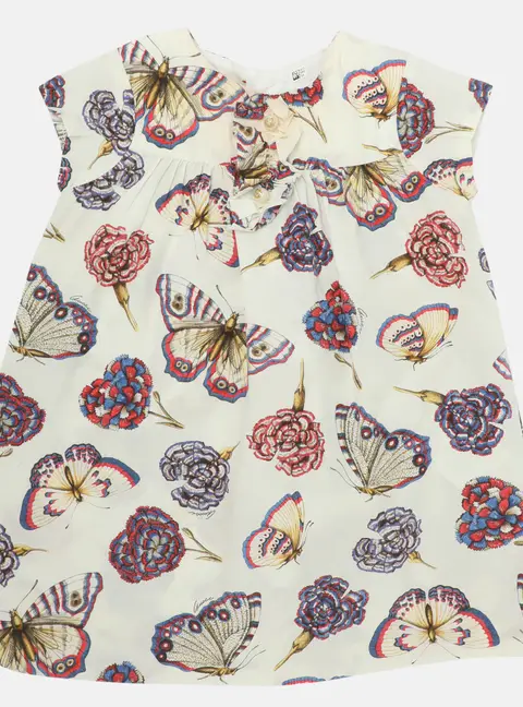 Gucci White Multicolor Butterfly Printed Stretch Cotton Dress 12-18 months
