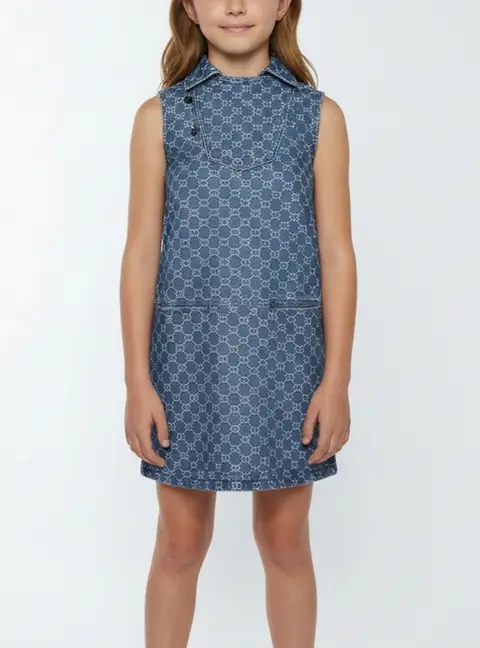Gucci Blue GG Monogram Jacquard Denim Sleeveless Dress 12Yrs