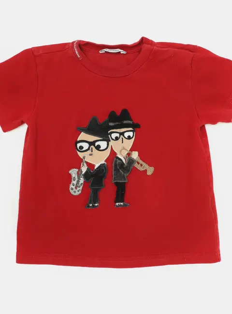 Dolce and Gabbana Red Cotton DG Family Patches T-Shirt 9-12 months