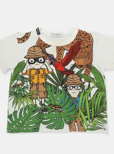 Dolce & Gabbana White Multicolor Jungle Safari Printed Jersey T-shirt 9-12 months