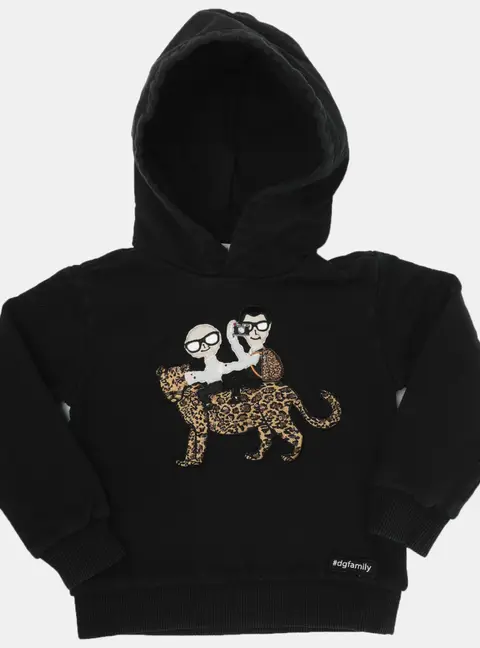 Dolce and Gabbana Black Jersey DG Family Patch Hoodie 3 Years