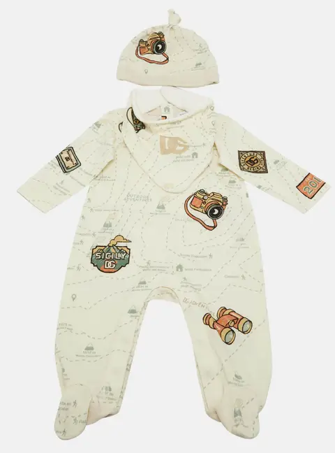 Dolce & Gabbana Kids Cream Mountain Explorer Print Jersey Sleepsuit 3-6 M