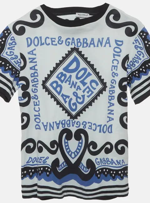 Dolce & Gabbana Kids White/Blue Logo Print Jersey Crewneck T-Shirt 9/10 Yrs
