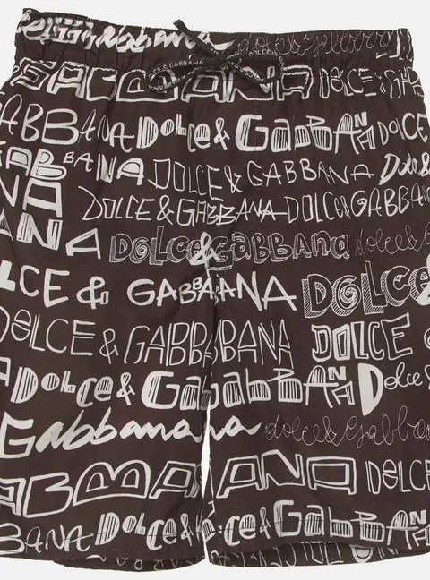 Dolce & Gabbana Kids Black Logo Print Synthetic Swim Shorts 8 Yrs