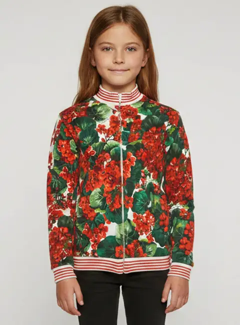 Dolce & Gabbana Kids Red/Green Floral Print Jersey Jacket 11-12 Yrs