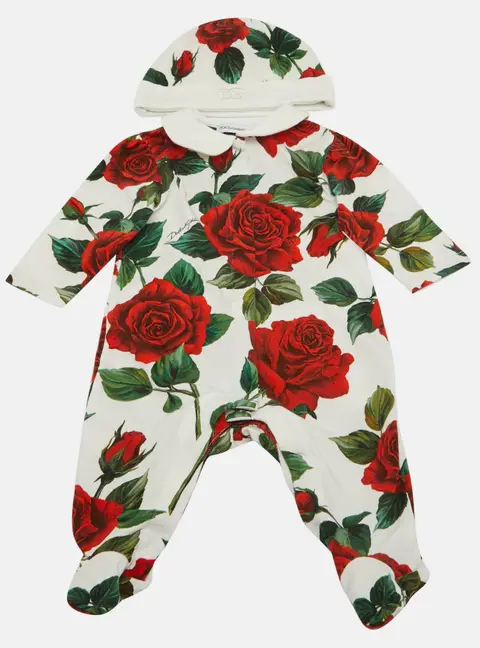 Dolce & Gabbana Kids White Floral Print Jersey Baby Grow Set 0-3M