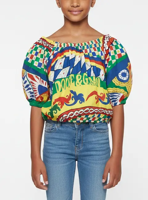 Dolce & Gabbana Multicolor Printed Cotton Puff Sleeve Top 11-12 Years