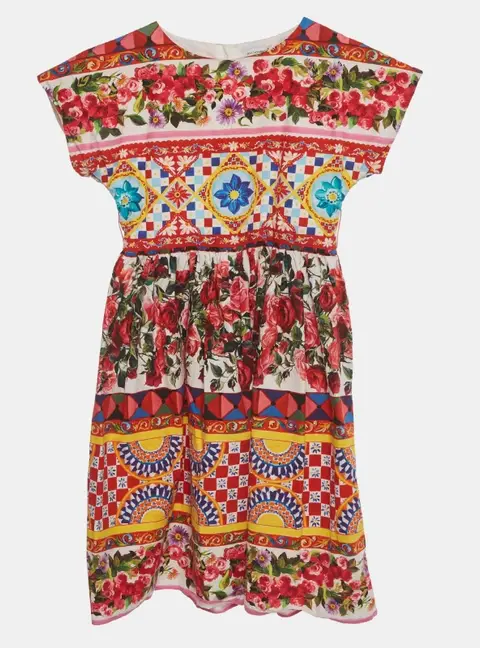Dolce & Gabbana Kids Multicolor Floral Print Cotton Dress 7/8 Years