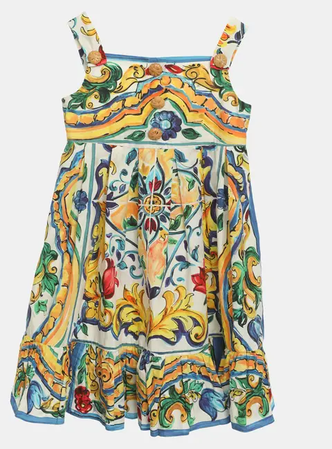 Dolce & Gabbana Multicolor Majolica Printed Cotton Dress 3 Yrs