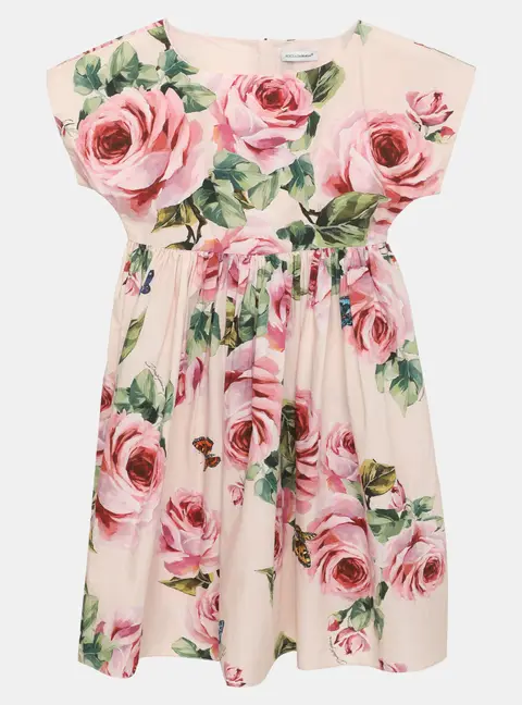 Dolce & Gabbana Pink Multicolor Rose Printed Cotton Dress 5 Yrs